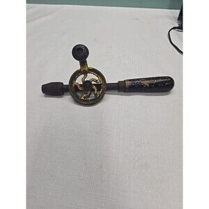 Vintage Hand Drill Eggbeater Style – Unmarked Manual Gear Drill, Wood Handle